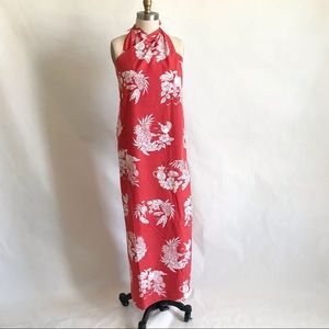 HILO HATTIES |  Maxi Halter Sarong Dress Coverup Red Hawaiian Vintage 50s Vibe